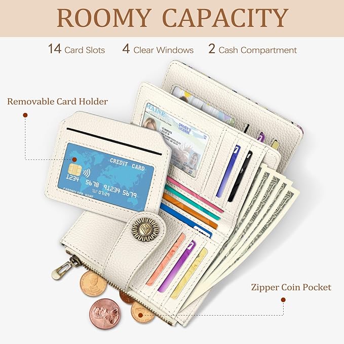 Icycay Black Cat Small Wallet Women RFID Blocking Bifold, Cute Credit Card Holder, Zipper Coin Pocket, PU Leather, Compact, Travel, 4 ID Window, 14 Card Slots, Cash Purse, Ladies Woman Female Girls