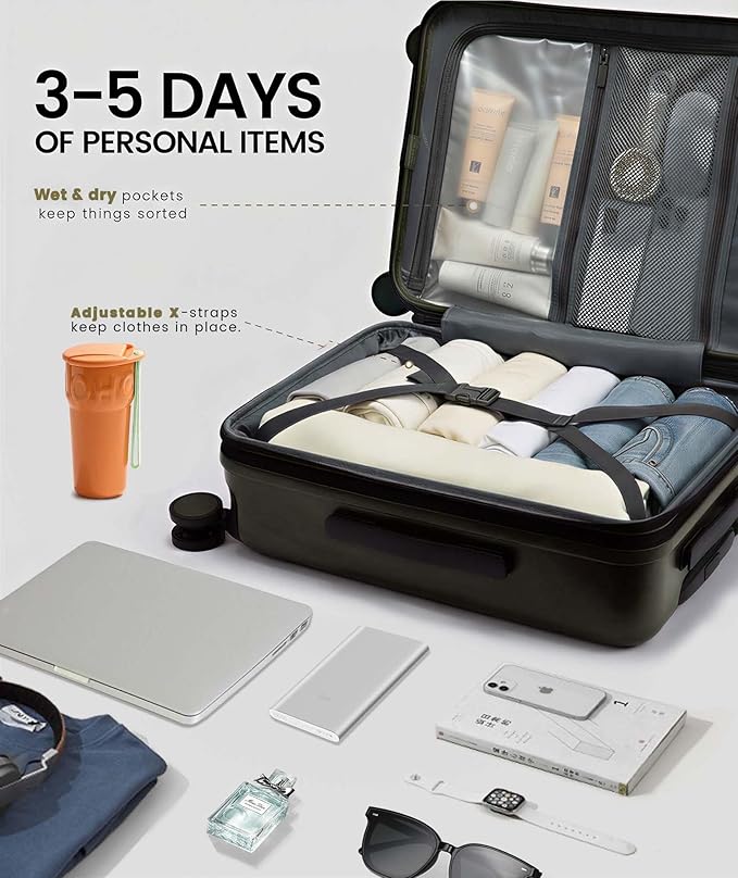 LOVEVOOK Carry On Luggage 22x14x9 Airline Approved, Expandable Hard Shell Suitcase with Spinner Wheels, USB Charging Port & Front Pocket, PC Hardside Rolling Luggage with TSA Lock for Travel