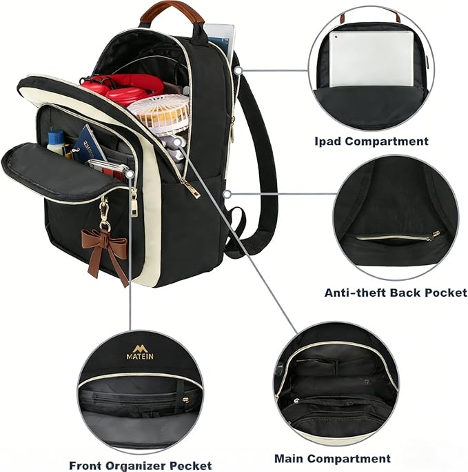 MATEIN Mini Backpack Purse for Women, Fashion Small Purse Backpack, Waterproof Casual Daily Cute Shoulder Bag Ladies Handbags for Travel Work College, 2pcs Sets, Black-Beige