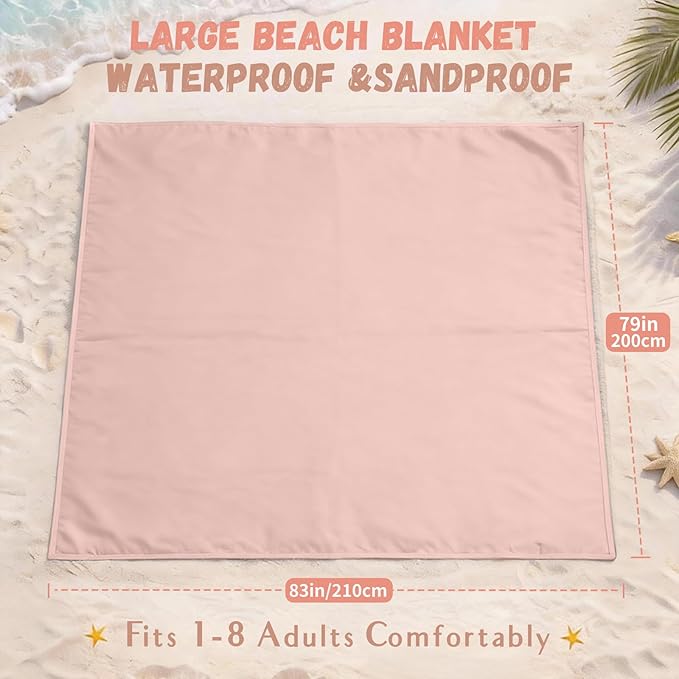 AlphaBeing Beach Blanket Waterproof Sandproof, Extra Large Beach Mat for 1–8 Adults, Oversized Picnic Blanket with 4 Stakes & Storage Bag, Essential Beach Gear for Travel