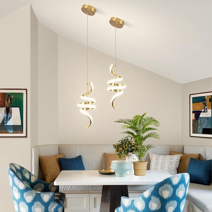 3000-6000K Dimmable Modern Pendant Light,Gold LED Pendant Light for Kitchen Island Fixtures Chandeliers for Dining Room Hanging Lights, 1 Pack