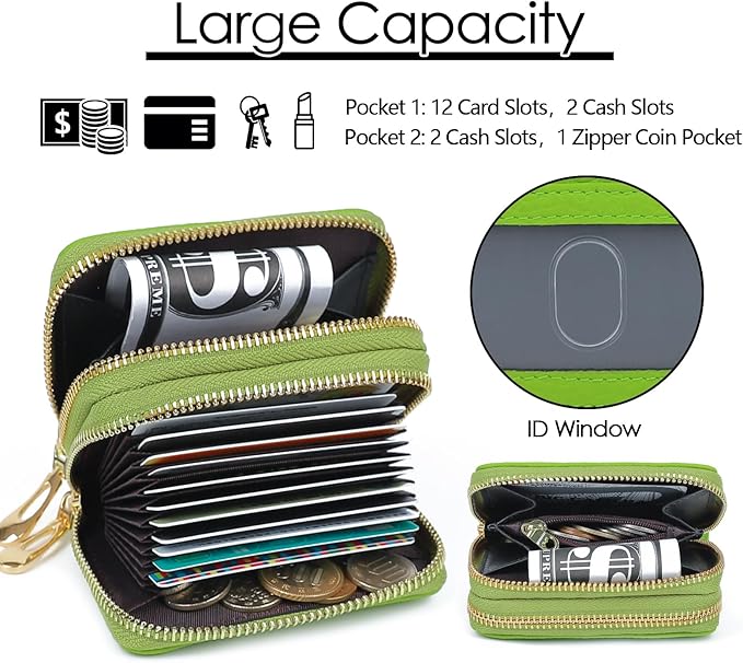 imeetu RFID Credit Card Holder, Small Leather Zipper Card Case Wallet for Women