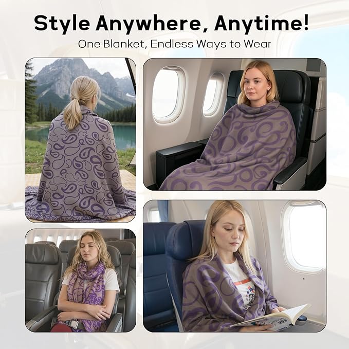 Travel Blanket Airplane - Ultra Soft & Lightweight Knit Design Compact Airplane Blanket,53x72 Inch,Stylish Travel Shawl Wraps for Flights,Office,Home Use,Travel Essentials & Gifts