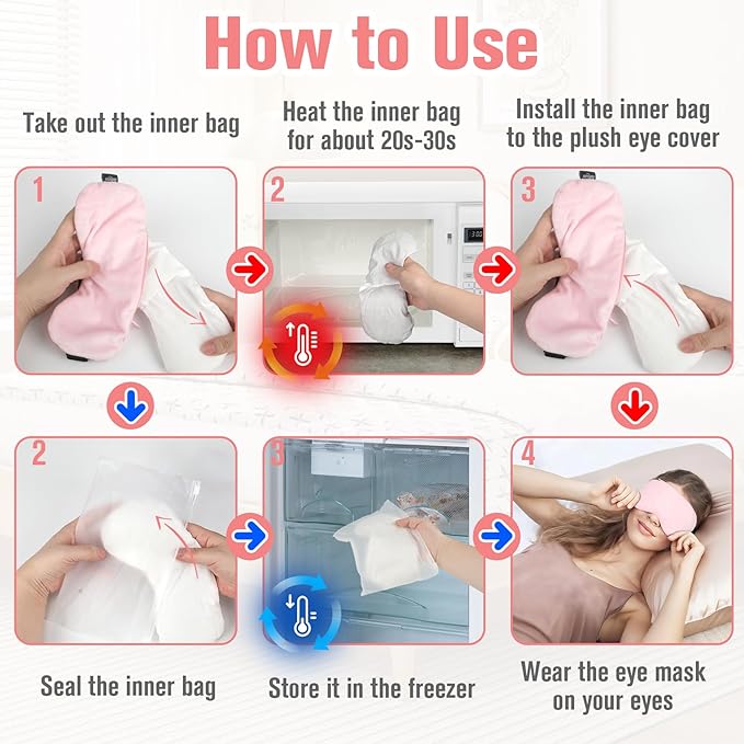 Heated Eye Mask, Microwave Moist Warm Compress for Eyes, Cooling Soothing Weighted Eye Mask for Sleeping, Reusable Sleep Eye Mask for Home & Office, Hot and Cold for Eye Relaxation (Pink)