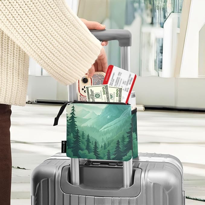 Mountain Forest Trees Green 02 Luggage Cup Holder Travel Portable Free Hand Drink Carrier Suitcase Drinks Beverage Holder Carry-On Bottle Mug Holder Organizer Bag Travelers Accessories