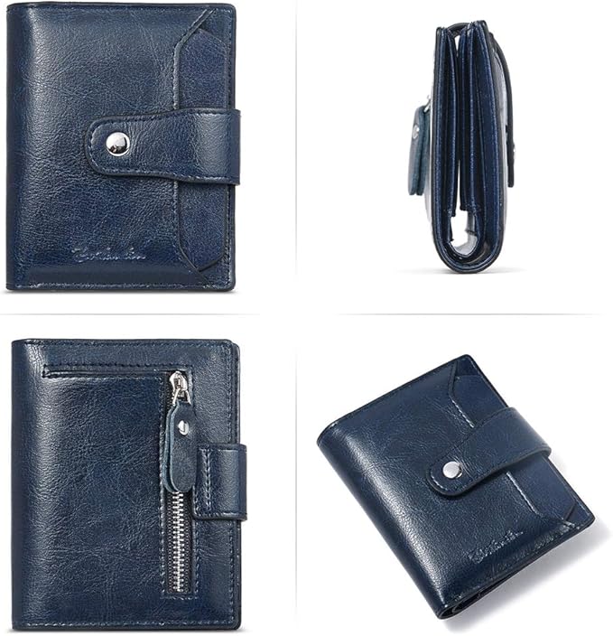 BOSTANTEN Women Leather Wallet RFID Blocking Small Bifold Zipper Pocket Wallet Card Case Purse with ID Window