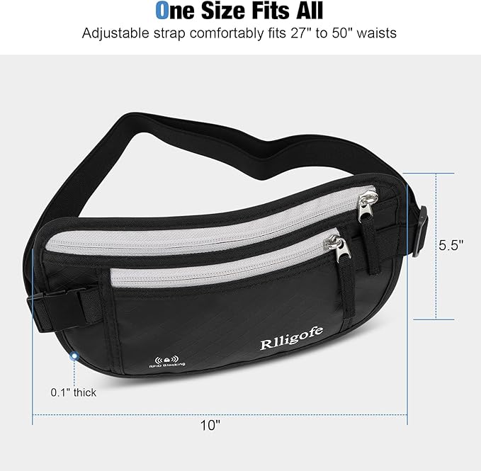 Money Belt for Travel Women and Men Hidden - Slim RFID Blocking Travel Wallet with Secure Anti-Theft Pouch, Passport Holder for Passport, Credit Cards, Cash Under Clothes