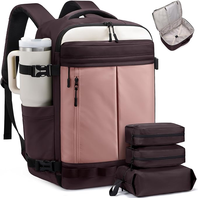 LOVEVOOK 40L Travel Backpack for Women Men, Airline Approved Carry On Luggage with 3 Cubes Accessories, TSA Personal Item Travel Cruise Essentials, Waterproof Weekender Overnight Bags fits 17" Laptop