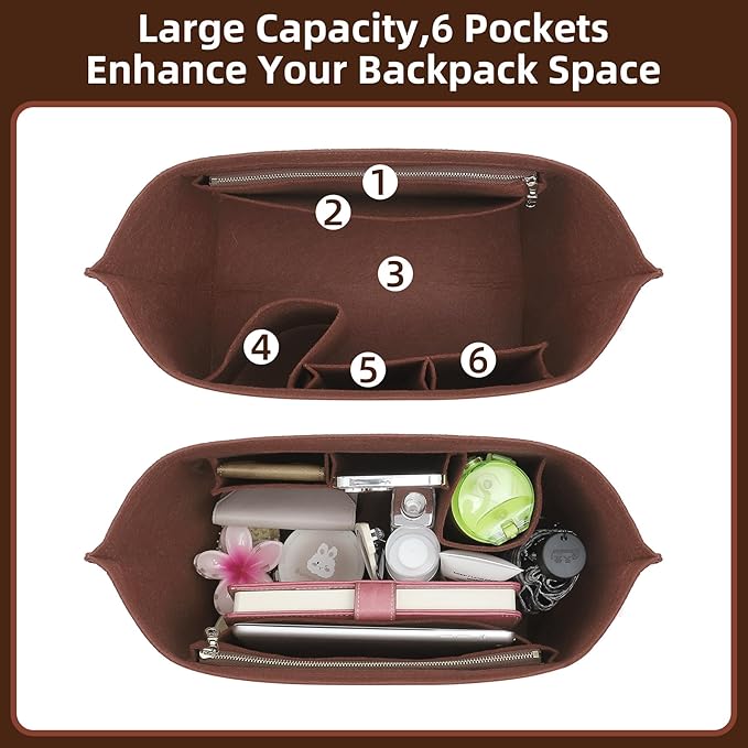 Doxo Purse Organizer Insert for Longchamp Le Pliage L Handbag Insert(L,Brown)