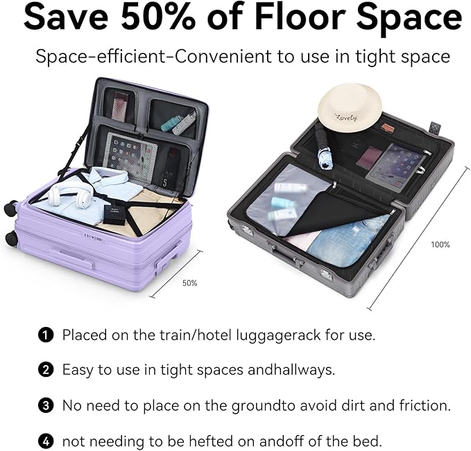ROAMING 24 Inch Checked Luggage TOP Opening Rolling Suitcase PC hard sided luggage with Spinner Wheels Cup Holder Tsa Lock Specially Designed Ergonomic Pull Rod Handle for Travel Woman Men purple