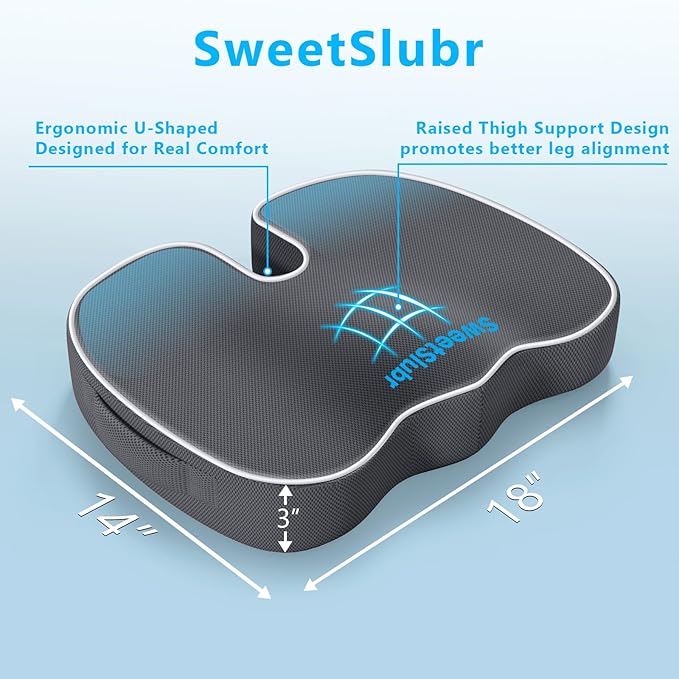 Seat Cushion, Lumbar Support Pillow with Adjustable Strap-Chair Cushions for Sciatica Pain Relief-with Washable Cover Memory Foam for Car, Travel and Wheelchair Gray/Large