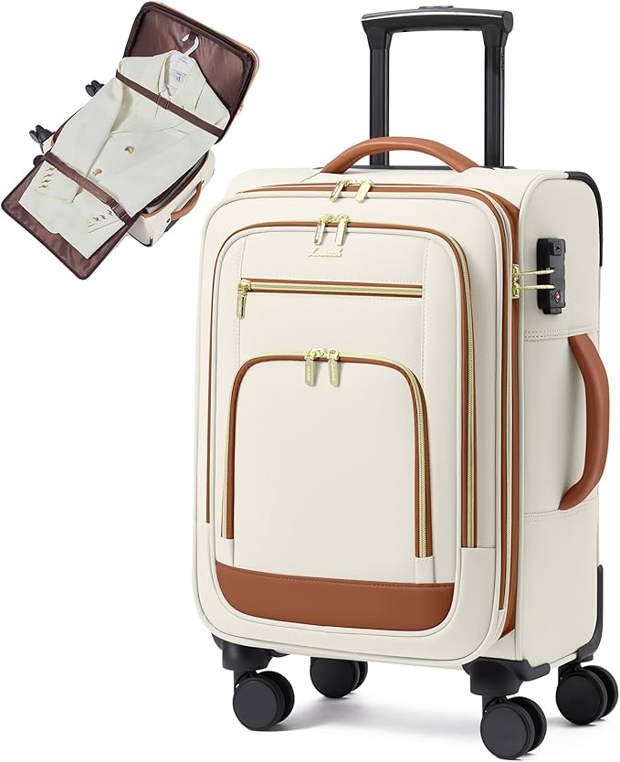 LOVEVOOK Carry on Luggage 22x14x9 Airline Approved, 22 Inch Large Rolling Suitcase with Garment Bag & Spinner Wheels, Softside Lightweight Underseat Carryon Luggage for Women Travel with TSA Lock