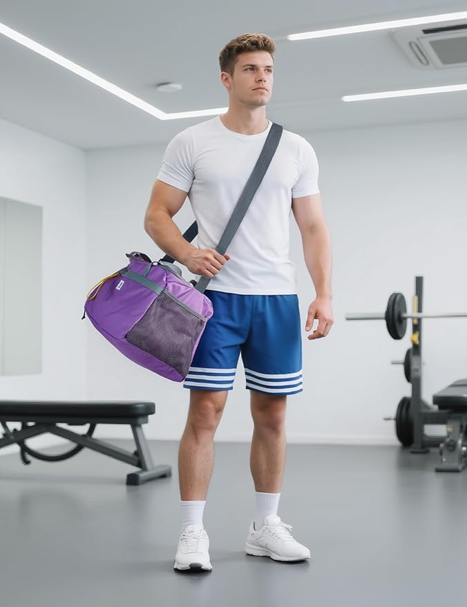 SKYSPER Gym Bag for Men & Women with Shoe Compartment, Carry-on Gym Duffle Bag for Travel and Sports, Workout Overnight Bag with Large Wet Pocket, Purple