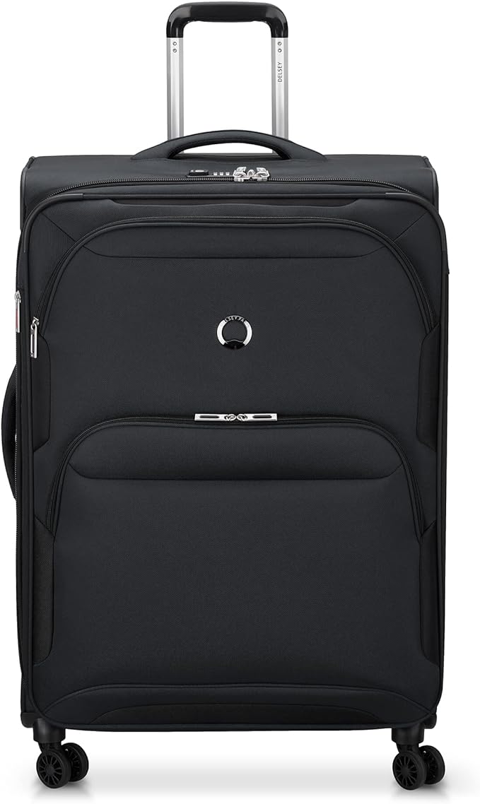 DELSEY PARIS Sky Max 2.0 Softside Expandable Luggage with Spinner Wheels, Black, Checked-Large, 28 Inch