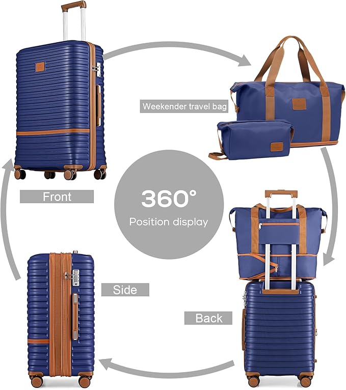 Joyway Luggage Set 7 Piece Suitcase Sets with Spinner Wheel,Hardside Expandable Travel Laggage with TSA Lock(18/20/24/28 Navy)