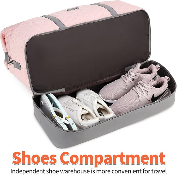 Weekender Bag, Large Travel Duffel Bag for Women, Carry on Overnight Bag with Shoe Compartment and Toiletry Bags