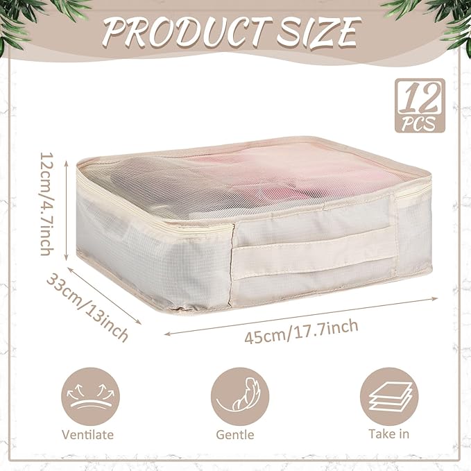 Silkfly 12 Pcs Packing Cubes for Suitcase Travel Luggage Bags Bulk Mesh Organizer Set for Hiking Camping Backpacking Clothes Accessories (Khaki)