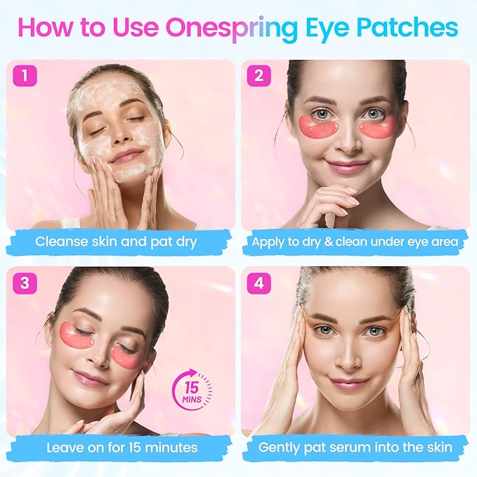 Eye Masks (8 Pairs) - Travel Essentials - Under Eye Patches for Dark Circles, Puffiness, Fine Lines with Collagen, Revitalises and Refreshes Your Skin, Bridesmaid Gift for Her