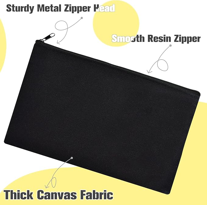 ZeeDix Canvas Pouch- Multi-purpose Cosmetic Bag with Zipper, DIY Craft Canvas Zipper Pouch Blank Makeup Bags Bulk Travel Toiletry Bag for Storage (8.3 x 5 inches)