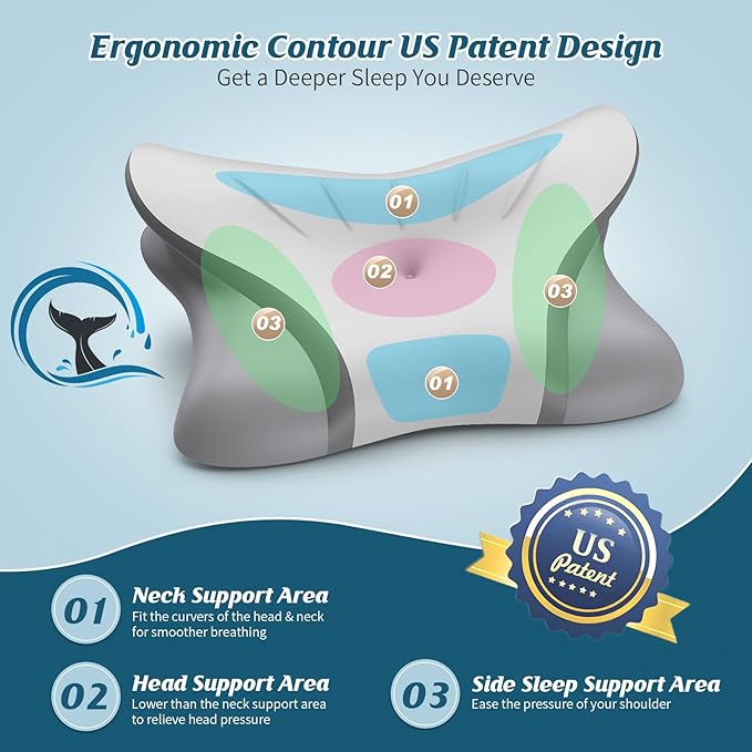Cervical Neck Pillow for Pain Relief, Bed Pillows for Head Neck Shoulder Support, Ergonomic Cooling Pillow, Orthopedic Contour Pillow for Side Back Stomach Sleepers,Neck Support Memory Foam Pillows