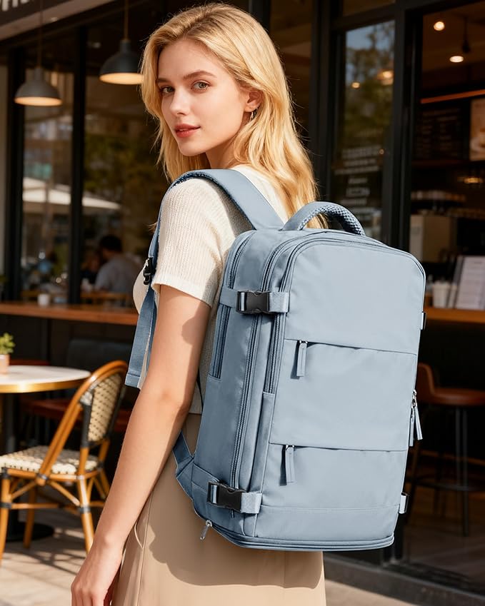 coofay Large Travel Backpack For Women Men Airline Approved Carry On Backpack Flight Approved Waterproof Sports Luggage Backpack Casual Daypack Hiking Backpack Grey Blue