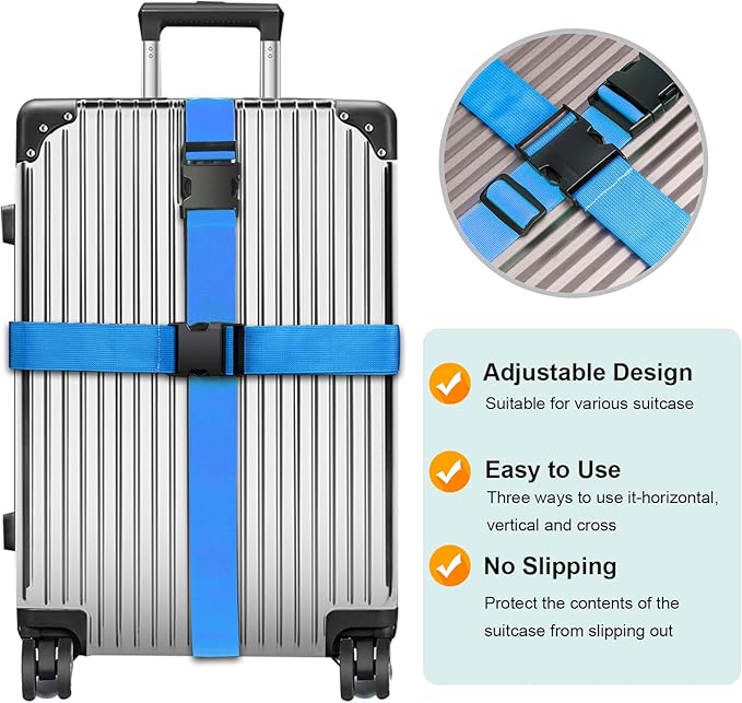 Luggage Straps for Suitcases TSA Approved, Travel Belt Suitcase Belt, Suitcase Straps TSA Approved, Luggage Belt Strap TSA Approved, Travel Straps for Luggage, Luggage Band Bag Straps, Blue