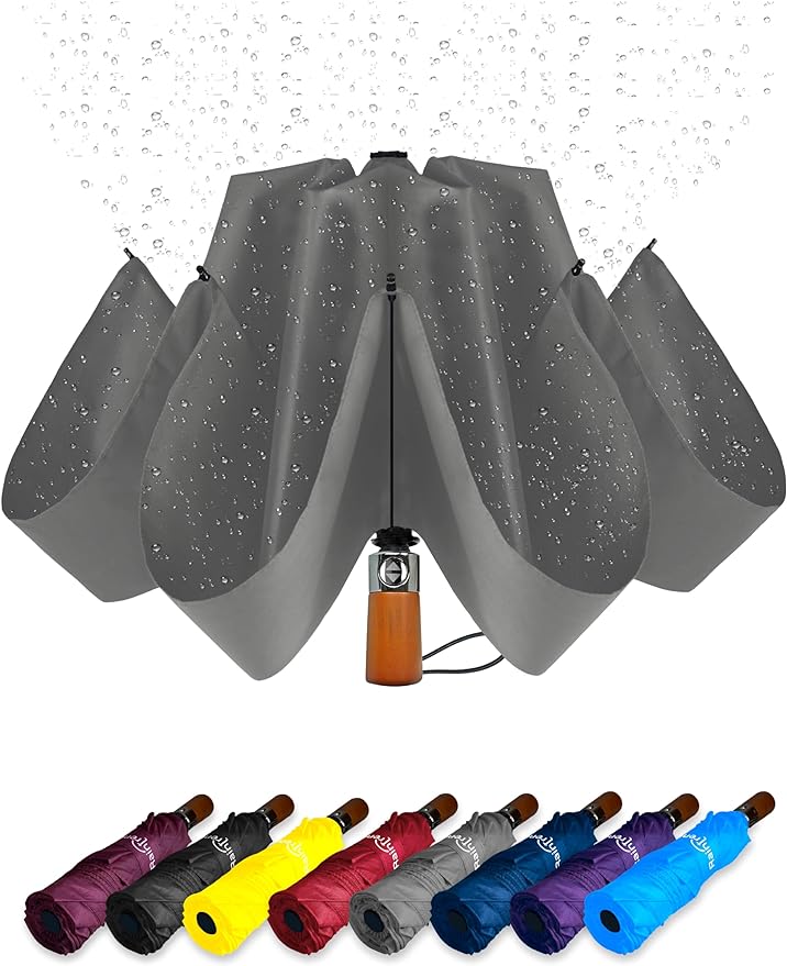 Raintrend Windproof Travel Umbrellas for Rain Automatic +10% Bigger Canopy Strong Frame Compact Folding Portable Umbrella for Women Men Backpack Purse