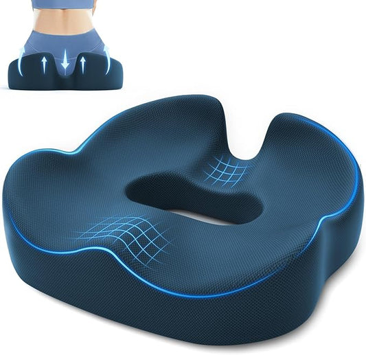 Large Donut Pillow Seat Cushion for Hemorrhoid Discomfort&Tailbone Pressure, Office Chair Cushion for Long Sitting, Ergonomic Coccyx Pillow for Postpartum Pregnancy, Blue, X-Large
