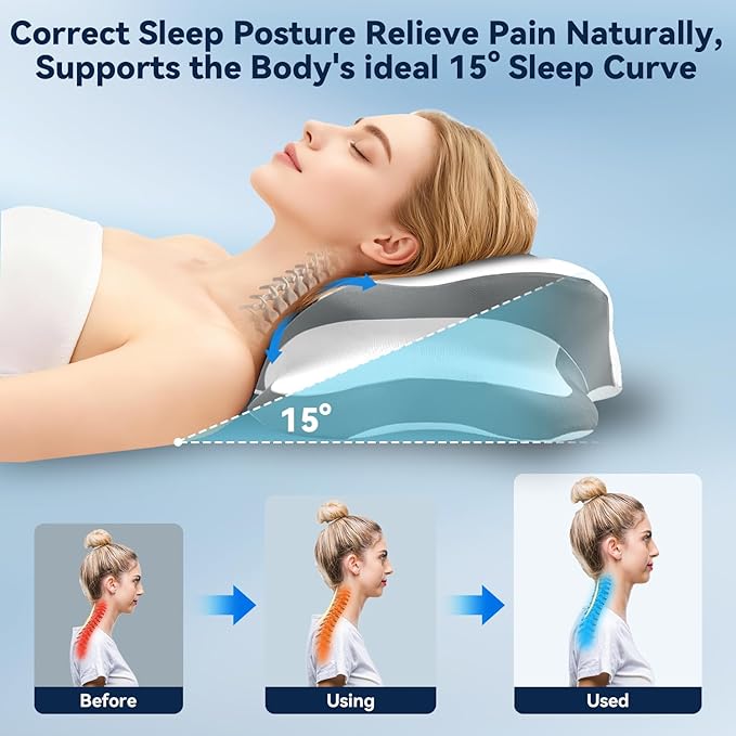 Sleep Apnea Pillow with Neck Pain & Snoring Relief -Orthopedic Cervical Pillow, Ergonomic Contour Memory Foam for Side, Back,Stomach Sleepers, Medium Firm (White, Queen Size 25" Lx15 Wx5.8 H)