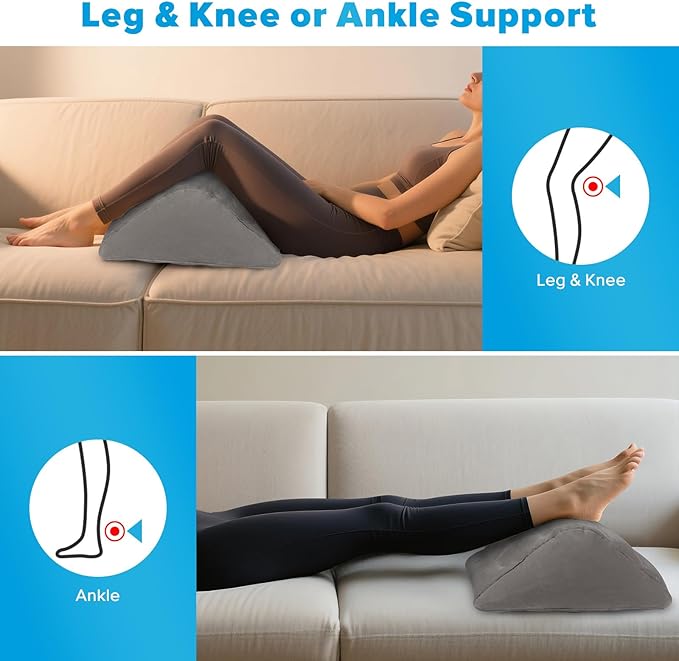 Inflatable Knee Wedge Pillow for Back Sleeping - Ultimate Under Knee Pillow for Sleeping on Back, Comfortable Inflatable Leg Wedge Pillow, Blow up Triangle Pillow for Legs Bolster