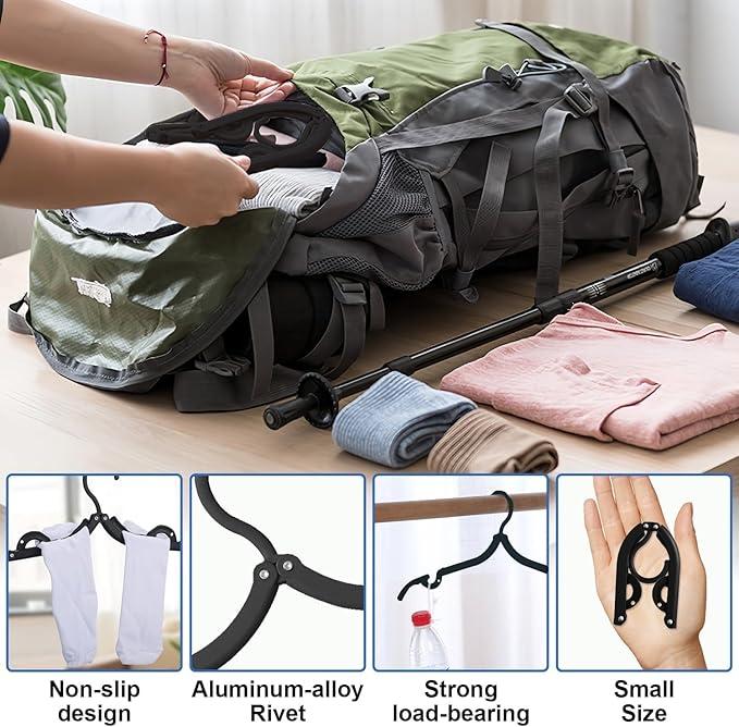 Foldable Travel Hangers 10 Pack w/10 Clips, Cruise Essentials 2025, Portable Hangers Collapsible Hanger Plastic, Travel Must Haves for Suitcase, Hotel, RV, Road Trip, Flying, Camping (Green)