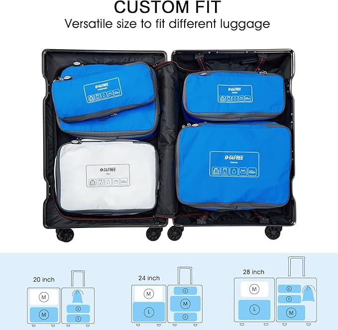 G4Free 6 Set Compression Packing Cubes, 3 sizes Travel Packing Organizers for Suitcases, Expandable Luggage Suitcase Storage Bags Set, Lightweight Packing Cubes Travel Essentials
