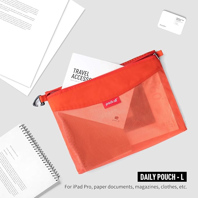 pack all 3 Pcs Water-resistant Material Zipper Pouch Set, Mesh Zipper Bags for Storage, Travel, Office (Orange)