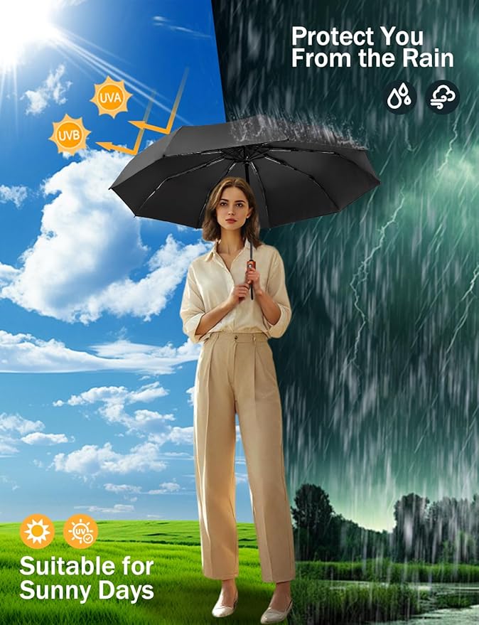 SoulRain Travel Umbrella - Compact Umbrella for Rain - Perfect Large Auto Folding Umbrella - Ideal Car umbrella, Small umbrella, and Travel Companion