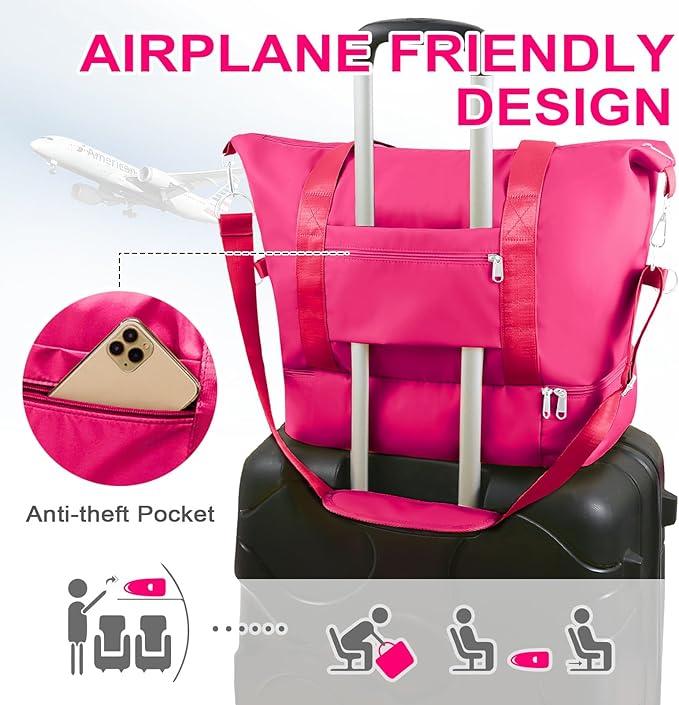 WOOMADA Weekender Bag for Women, Travel Duffel Bags with Shoe Compartment & Wet Pocket, Personal Item Bag for Airlines