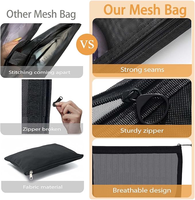 3 Pcs Mesh Zipper Pouch Makeup Bags Set, Portable Mesh Cosmetic Bag Travel Toiletry Storage Bags Pencil Purse Organizer Pouches for Home Office Daily or Traveling Accessories Keep Small Items(Black)