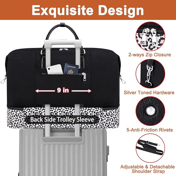 Travel Weekender Bag for Women, 21" Overnight Bag with Shoe Compartment 50L Large Travel Duffel Bag Carry On Tote for Weekend, Overnight, Business Trips, Water Resistant