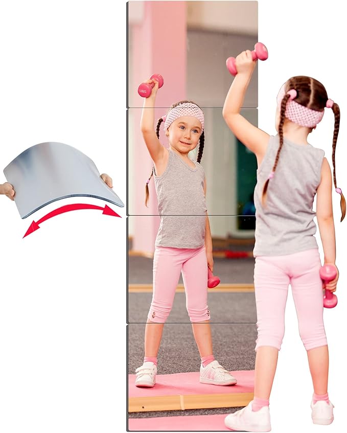 Unbreakable Acrylic Mirror Non-Glass shatterproof Mirror Full Length Wall Gym for Home Mirror Frameless Home Fitness Mirrors (4pcs,12 in x12 in ), Silver