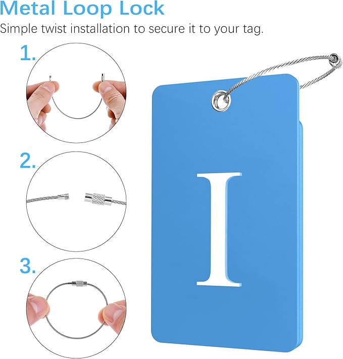 Gostwo 2 Pack Luggage Tags for Suitcases, 26 Initial Letter Travel Luggage Baggage Identification Labels ID Tag Fully Bendable Tags with Stainless Steel Loop (Blue) (Letter I)