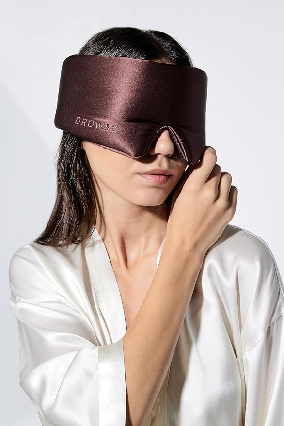 DROWSY Silk Sleep Mask - Face-Hugging, Padded Cocoon for Luxury Sleep in Total Darkness - 100% Pure Mulberry Silk (Cocoa Glow)