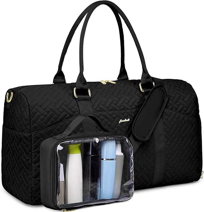 Women Weekender Travel Duffle Bag: Travel Duffel Overnight Bags with Shoe Compartment Large Carry on Tote with Toiletry Bag Weekend Traveling Yoga Gym Hospital Bag for Women with Wet Pocket Black