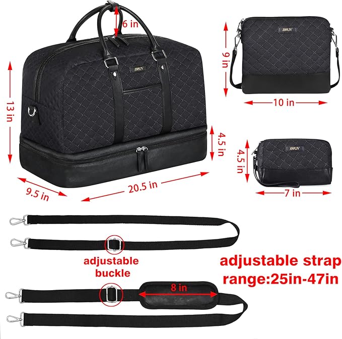 Weekender Bag for Women, Large Overnight Bag Canvas Travel Duffel Bag Carry On Tote with Shoe Compartment 21" 3Pcs Set
