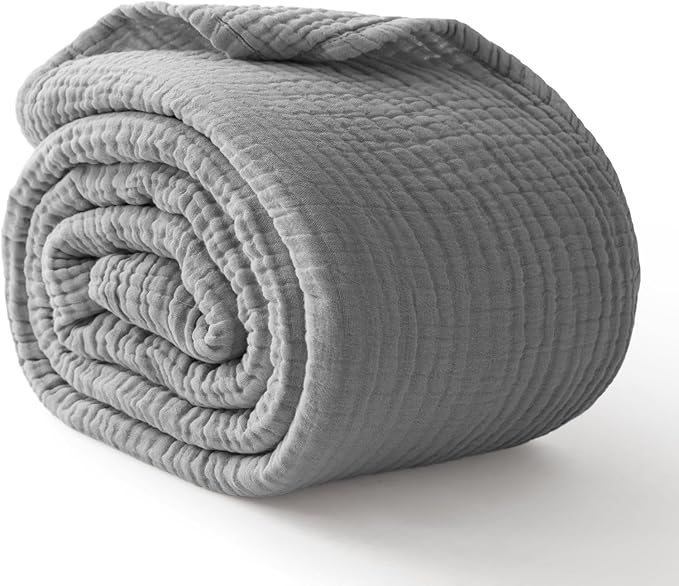 100% Cotton Muslin Blanket 50" x 60", Breathable and Lightweight Cotton Throw Blankets for Couch, Soft Cooling Summer Gauze Blanket for Adults All Season, Grey