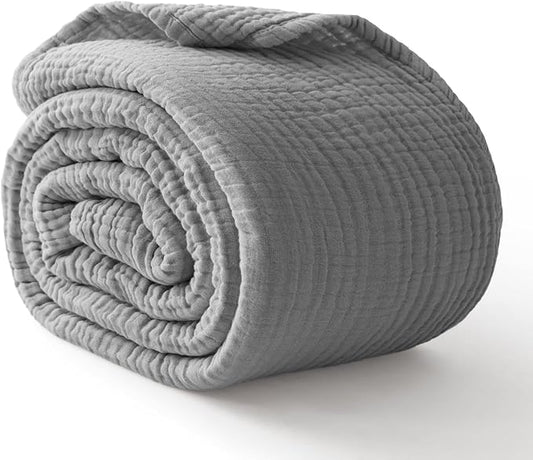 100% Cotton Muslin Blanket 50" x 60", Breathable and Lightweight Cotton Throw Blankets for Couch, Soft Cooling Summer Gauze Blanket for Adults All Season, Grey
