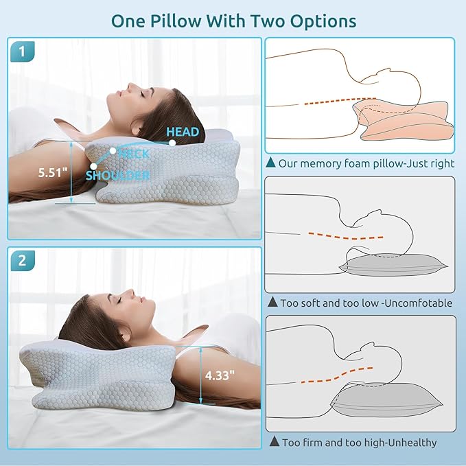 DONAMA Cervical Pillow for Neck and Shoulder Pain Relief, Cooling Contour Memory Foam Pillow, Dual-Height Ergonomic Neck Support Pillow for Side Back Stomach Sleepers with Removable Pillowcase