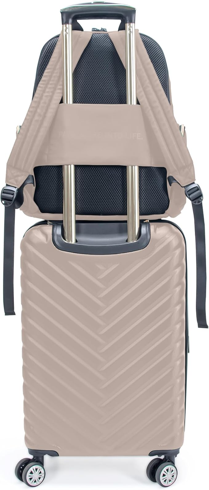 Kenneth Cole REACTION Madison Square Lightweight Hardside Chevron Expandable Spinner Luggage, Taupe, 2-Piece (20" Carry On + Sophie Backpack)