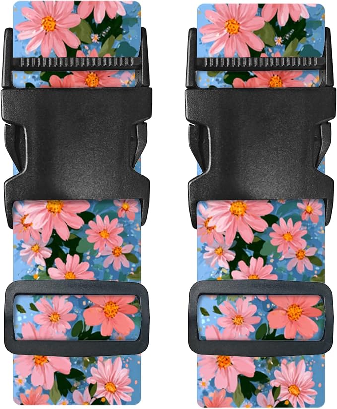 Nuxovilar Luggage Straps of 2 Set Pink Flowers Pattern, 1.96x90.5 inches - Luggage Straps for Suitcases, Fit for Summer Travel, Beach Trips, Daily Use