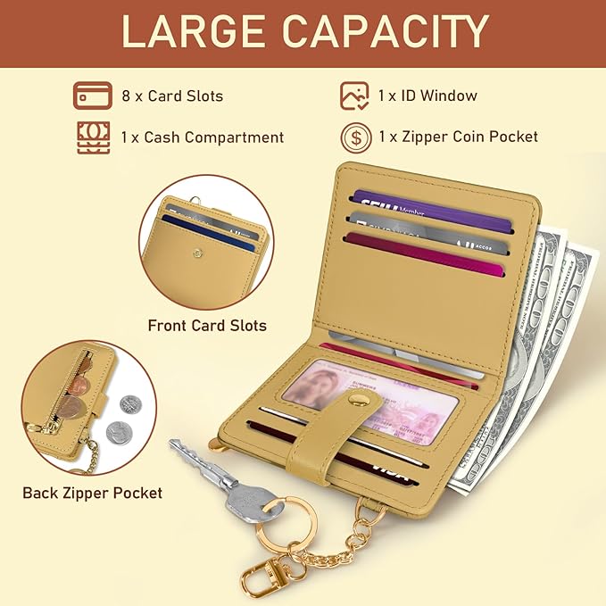 Jogjam Ginger Yellow Rfid Ladies Wallet, Small Slim Thin Compact Credit Card Women Wallet, PU Leather Bifold Cash Zipper Coin Pocket ID Window for Female