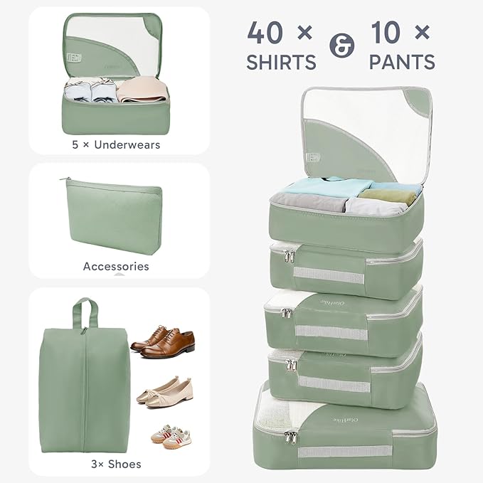 10 Set Packing Cubes for Travel, Gifts for Women Mom,Anti-Tearing Suitcase Organizer for Luggage with Shoe & Hanging Toiletry Bag,OlarHike Vacation Essentials & Accessories for Cruise Ship