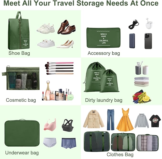 Packing Cubes for Travel-10 Set Luggage Organizer Bags for Family, Mesh Breathable Packing Cubes for Suitcases Durable Travel Essentials Bags Set